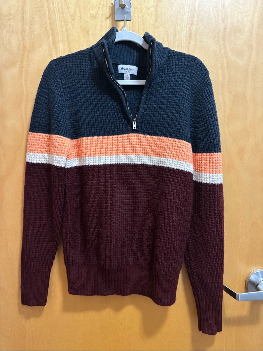 Goodfellow & Co Men's Colorblock Half-Zip Sweater - Black, Burgundy & Orange